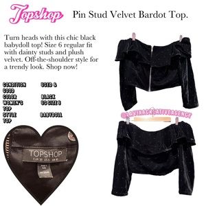 TOPSHOP Pin Stud Velvet Bardot Baby Doll Top.